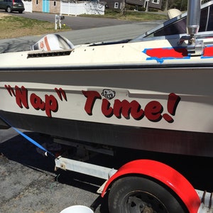 Boat Nam Decal with Shadow Custom Vinyl Lettering Sticker Set of 2 USA Made