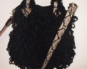 Crochet Handbag with Retic Python Snakeskin Trim