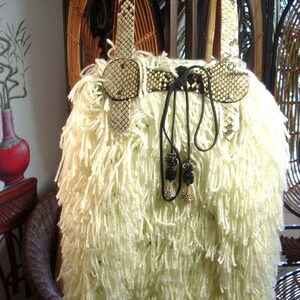 White Crochet Tote-Large with Python Snakeskin Trim and Black Suede Lace with Beads