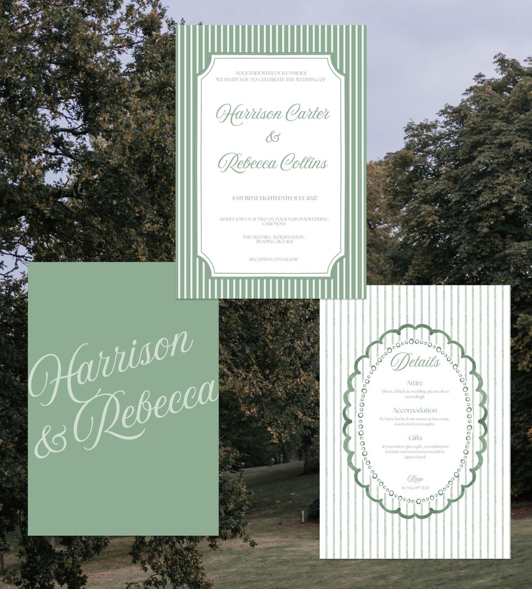 Sage Green Wedding Invitation Suite | Personalised Digital Download ...