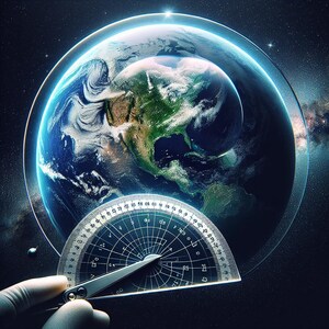 Himmlische Erde Vermessung Digital Art - Winkelmesser Overlay auf lebendigem Planeten und Sternenhimmel Hintergrund