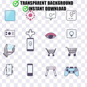 16-teiliges digitales Icon Set - PNG Download, transparenter Hintergrund, alles in einer Datei