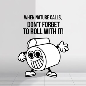Bathroom Art Digital Download – Playful Toilet Paper Cartoon Print with Humorous  Roll With It  Text