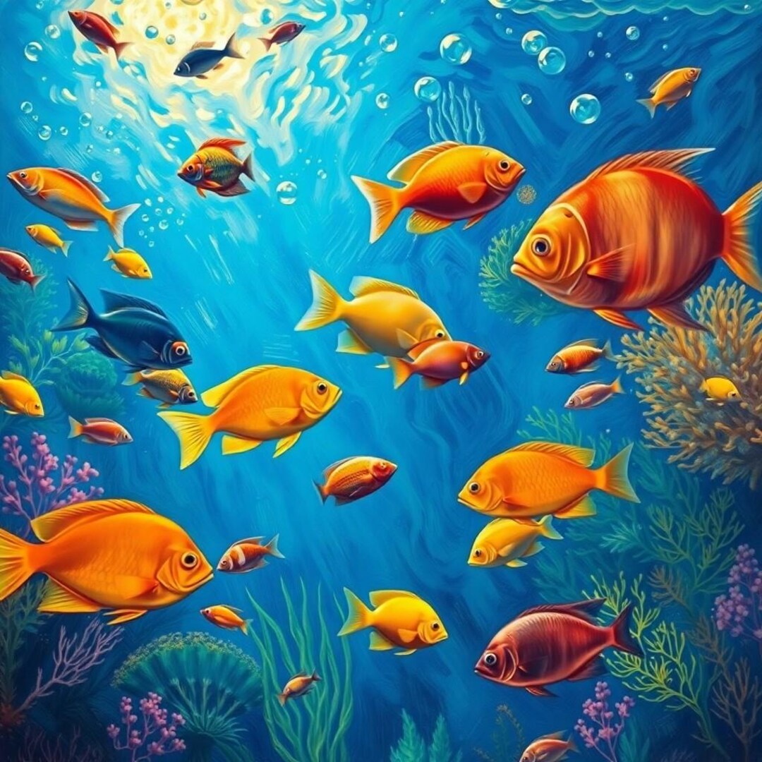 Picture of Digital Underwater Scene Wall Art – Colorful Fish, Coral, and Marine ...