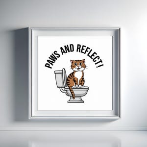 Paws and Reflect: Descarga digital de arte de baño con dibujos animados de un gato caprichoso en el inodoro