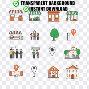 Pictogramset voor community en lokale bedrijven: digitaal png-bestand, 1 bestandsdownload met transparante achtergrond