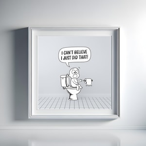 面白い赤ちゃんトイレのデジタルアート - 驚いた表情と引用文が入った遊び心のある漫画のバスルームプリント
