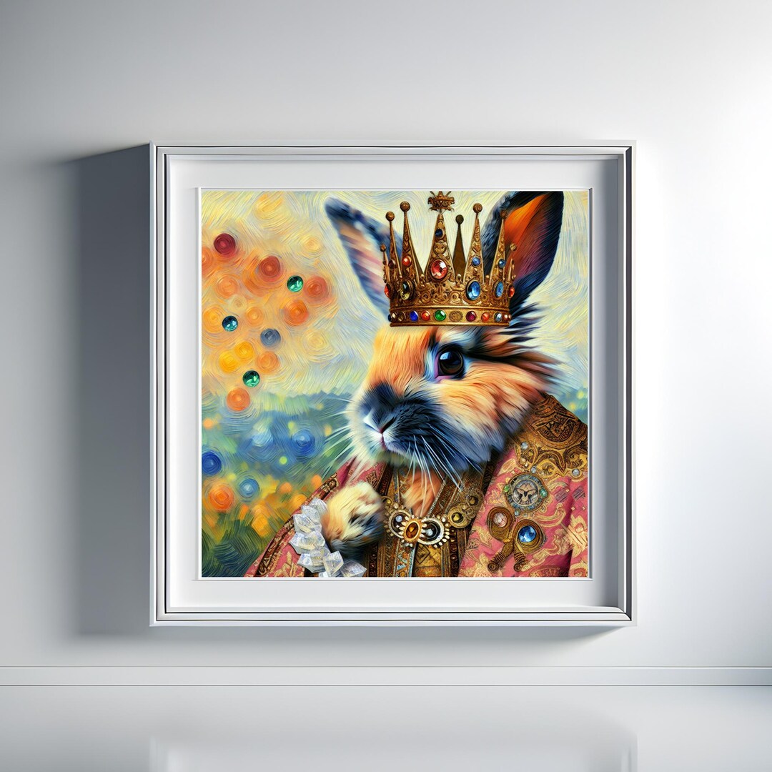 Regal Rabbit King Art Vibrant Digital Wall Decor With Golden Crown ...