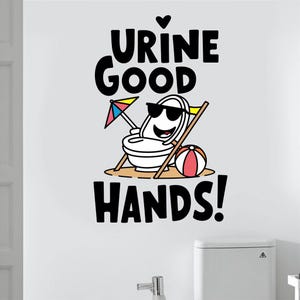 Humorous Bathroom Art Digital Download:  Urine Good Hands  Toilet Wall Decal with Beach Vibes