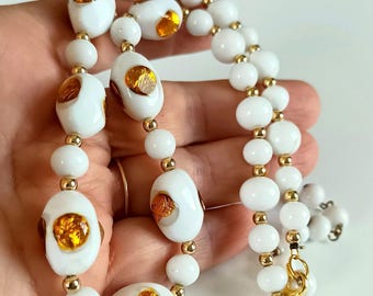 Vintage Bohemian Glass Beaded Necklace\Folied Czech Glass Bead Necklace\Bohemian-venetian beads\Vintage Art Deco glass necklace/peacock eye