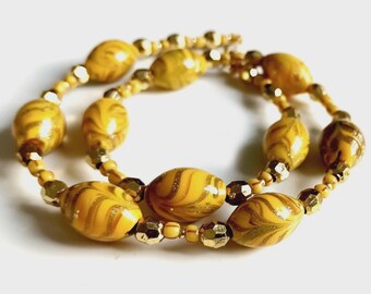 Venezianische Vintage Murano Kette, Murano Glas Perlen, Murano Glas Scheiben, Murano Glas Perlen, gelbe und Aventurin Glasperlen
