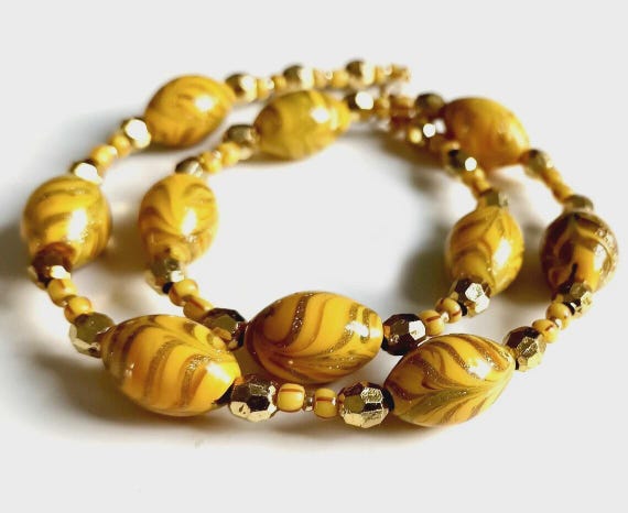 Vintage Venetian Necklace\antique Murano Beads\murano glass/vintage Murano necklace\yellow and aventurine venetian glass beads