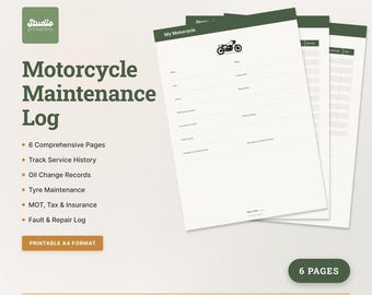 Motorcycle Maintenance Log Printable — Bike Service Record & History Tracker A4 PDF