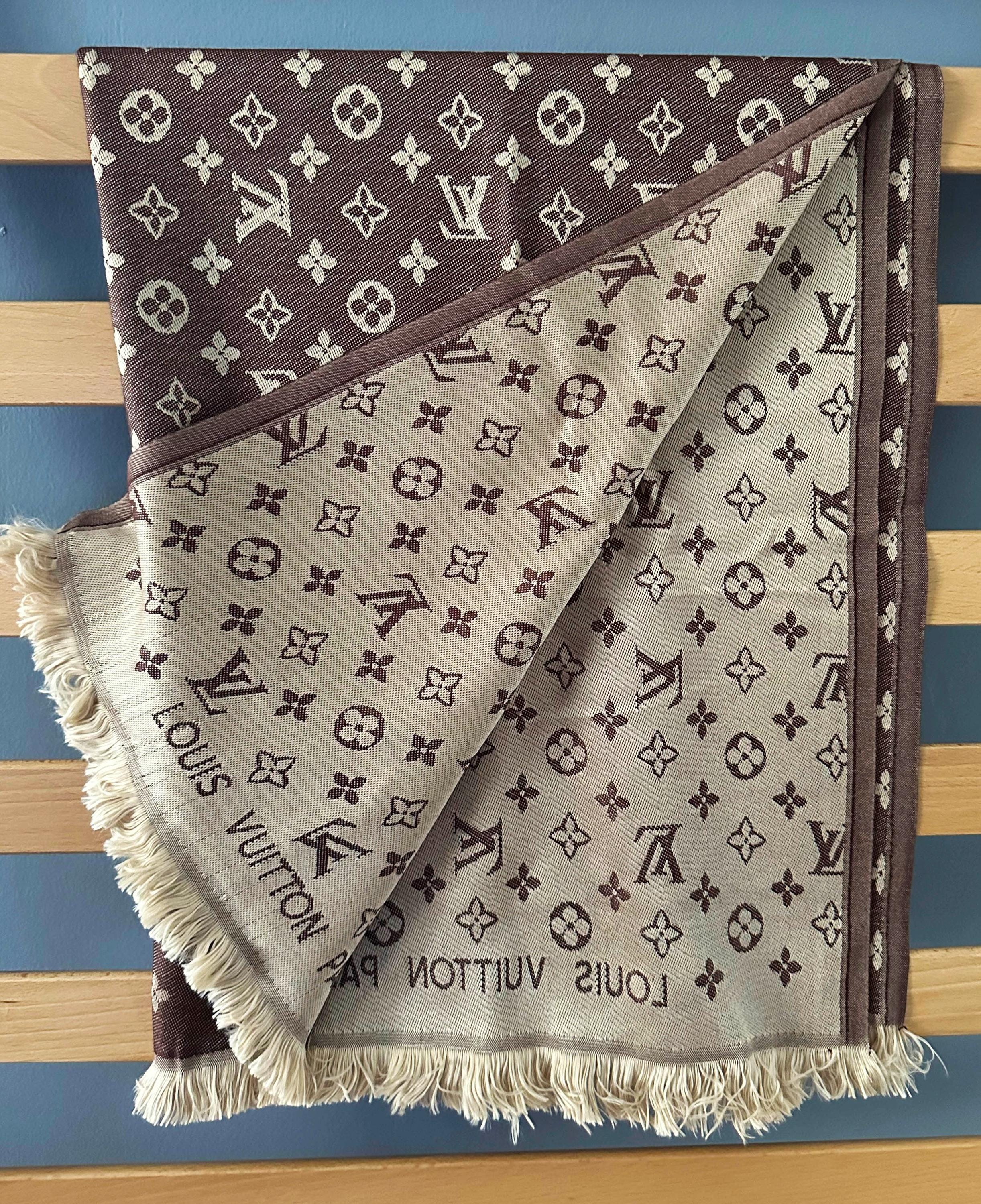 Vintage Cotton Designer Shawl: Beige & Brown Large Foulard