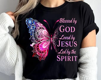 Christian PNG Design - Blessed by God PNG - Loved by Jesus Design - Christian Butterfly Sublimation File - Faith-Based Digital Download