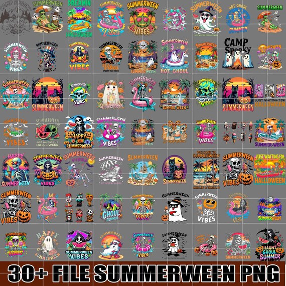 30+ Bundle Summerween Png, Funny Summer-ween Png, Summerween Horror Characters Png, Spooky Summer, Halloween Gift, Year-Round, Beach Skelly