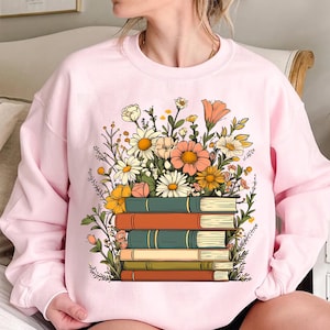 Vintage Floral Book Stack PNG Digital Download | Book Lover&#39;s Floral Design | Nature-Inspired Reading Graphic