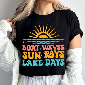 Boat Waves Sun Rays Lake Days PNG, Retro Summer Lake Life Shirt Design, Sublimation PNG for Boating Season, Lake Vibes Clipart, Digital
