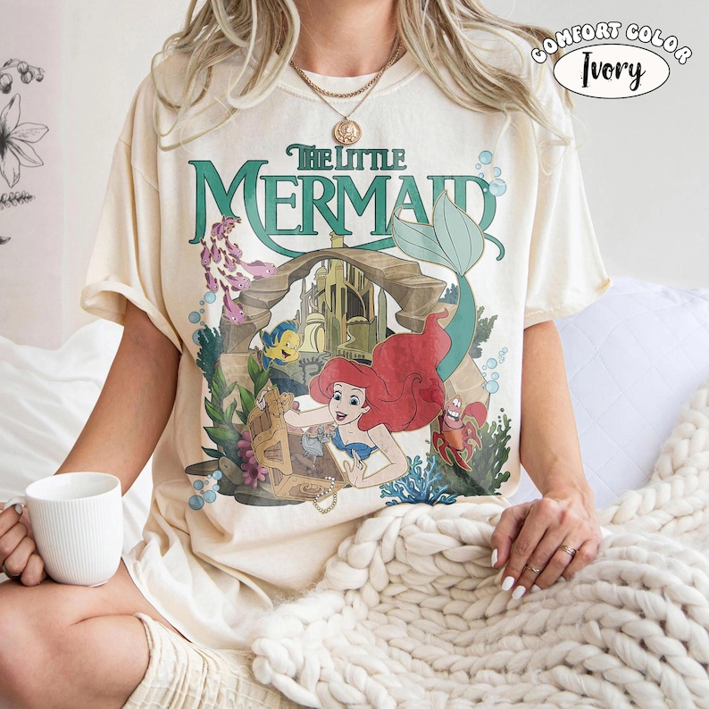 The Little Mermaid Comfort Colors Shirt, Retro Disney Princess Ariel Flounder Tee, WDW Magic Kingdom Family Vacation Trip Gift 2026 image 2