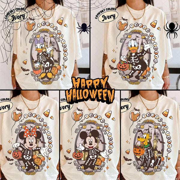 Retro Disny Mouse And Friends Skeleton Coquette Halloween Png, Mouse's Not So Scary Halloween Party 2025, Disneyland Halloween Trip PNG