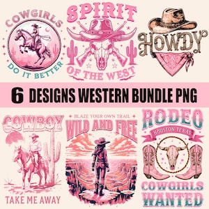 Western PNG Bundle Sublimation, Cowgirl Cowboy Rodeo Design, Retro Western Graphics for Shirts, Wild West Digital Download