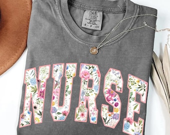 Nurse PNG, Floral Shirt Design, Digital Download, Varsity Shirt png, Trendy Clipart, Women&#39;s T Shirt png, Flower Nursing Sublimation png