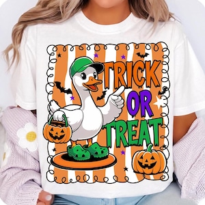 Halloween Goose Trick or Treat PNG, Halloween Silly Goose Clipart, Boy Halloween Goose PNG, Kids Halloween, Halloween Boy Shirt png, Pumpkin