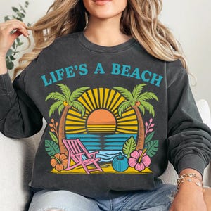 Life’s A Beach PNG, Summer Beach Sublimation Design, Retro Vacation PNG, Palm Tree Sunset Clipart, Tropical Shirt Design Download