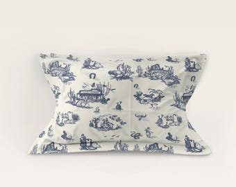 Funda de almohada Western Toile · Estampado vaquero azul · Ropa de cama rústica de granja · Microfibra suave · Decoración de dormitorio campestre