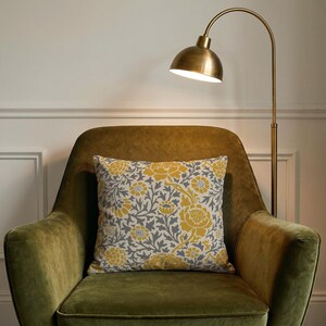 William Morris Throw Pillow · Marigold Ochre Square Decorative Pillow with Insert · Arts and Crafts Floral Cushion