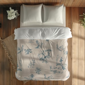 Ballerina Toile Duvet Cover · Blue Cream Vintage Bedding · French Ballet Print · Elegant Cottagecore Decor