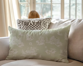 Cojín lumbar Western Toile · Estampado vaquero suave color salvia · Cojín rústico de rancho · Decoración de granja