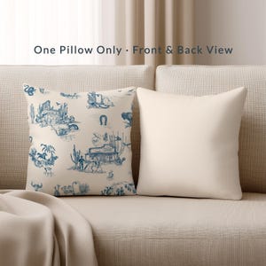 Western-Toile-Zierkissen · Blaues Cowboy-Ranch-Dekor · Französischer Landhausstil · Inklusive Kissenfüllung · Cottagecore