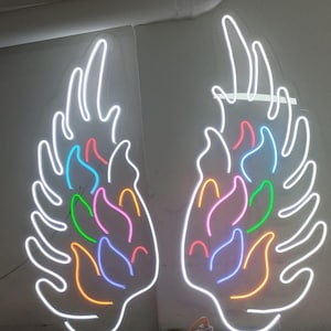 Colorful Neon Angel Wings: LED Wall Decor