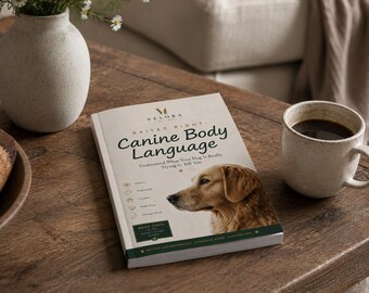 May include: A softcover book titled Raised Right: Canine Body Language with a golden retriever portrait on the cover. The book features the Velora Publishing logo, a list of canine communication icons, and the text Book Three in the Raised Right Series.