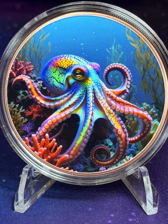 5oz Octopus Colorized Copper Round