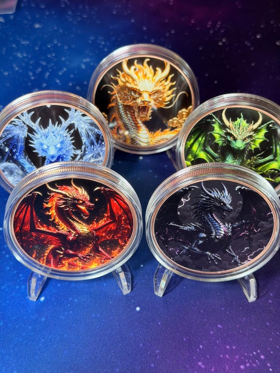 Lotus Mint Elemental Dragon Set (5x 5oz Colorized Copper Round Series)