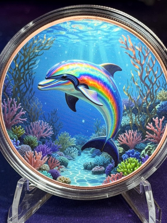 5oz Dolphin Colorized Copper Round