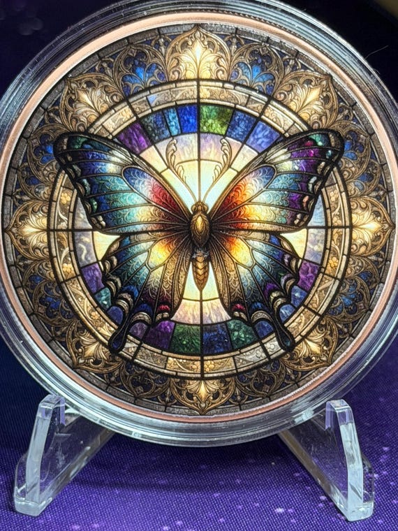 5oz Stained Glass Butterfly Colorized Copper Round