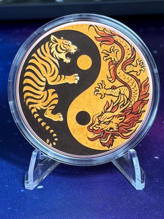 5oz Yin Yang Tiger and Dragon Colorized Copper Round