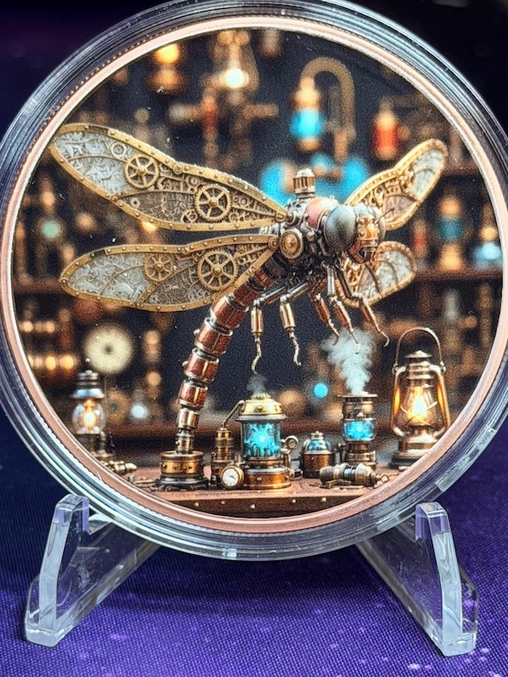 5oz Mechanical Dragonfly Colorized Copper Round