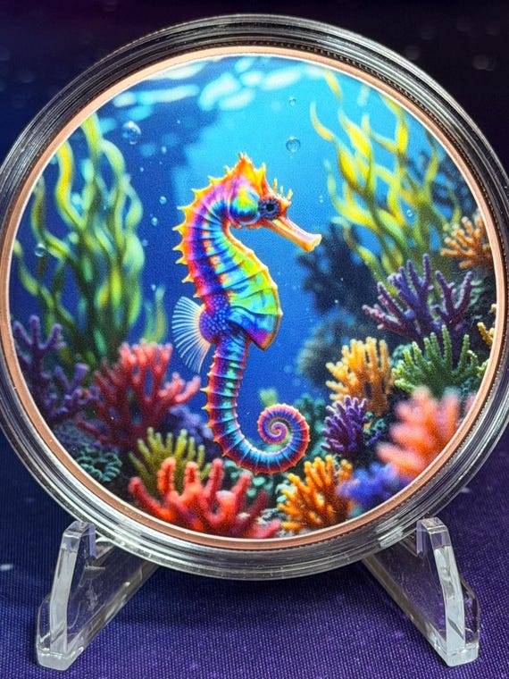5oz Seahorse Colorized Copper Round