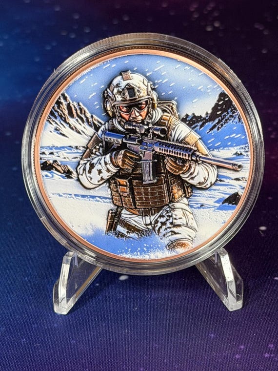 5oz US Arctic Warrior Colorized Copper Round