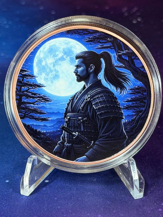 5oz Showdown Moonlit Samurai Colorized Copper Round