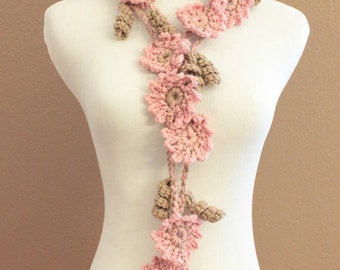 Crochet Flower Scarf Pattern, Crochet Scarf Pattern, Flower Lariat Pattern, Easy Crochet Pattern