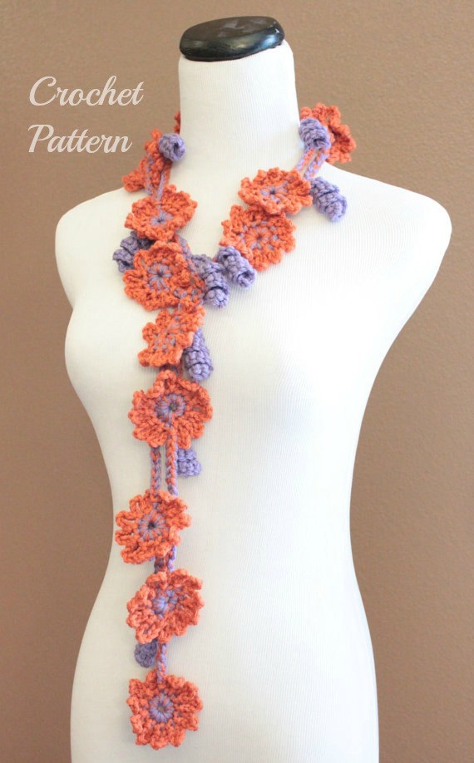 CROCHET PATTERN Crochet Flower Scarf Pattern Crochet Scarf Etsy