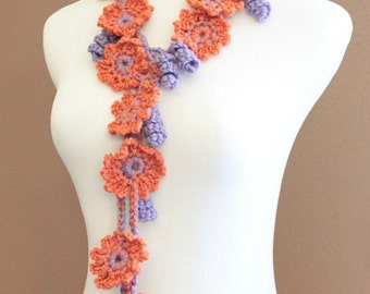 CROCHET PATTERN - Crochet Flower Scarf Pattern, Crochet Scarf Pattern, Flower Pattern, Summer Crochet Pattern, Spring Crochet Pattern