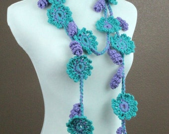 Crochet Flower Pattern, Beginner Crochet Scarf, Crochet Lariat Pattern, Crochet Tutorial, Spring Crochet Project