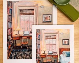 Cozy Interior with Book and Laptop Fine Art Giclee Print of Original Oil Painting