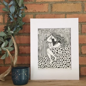 Mother Nursing Baby Original Art Linocut